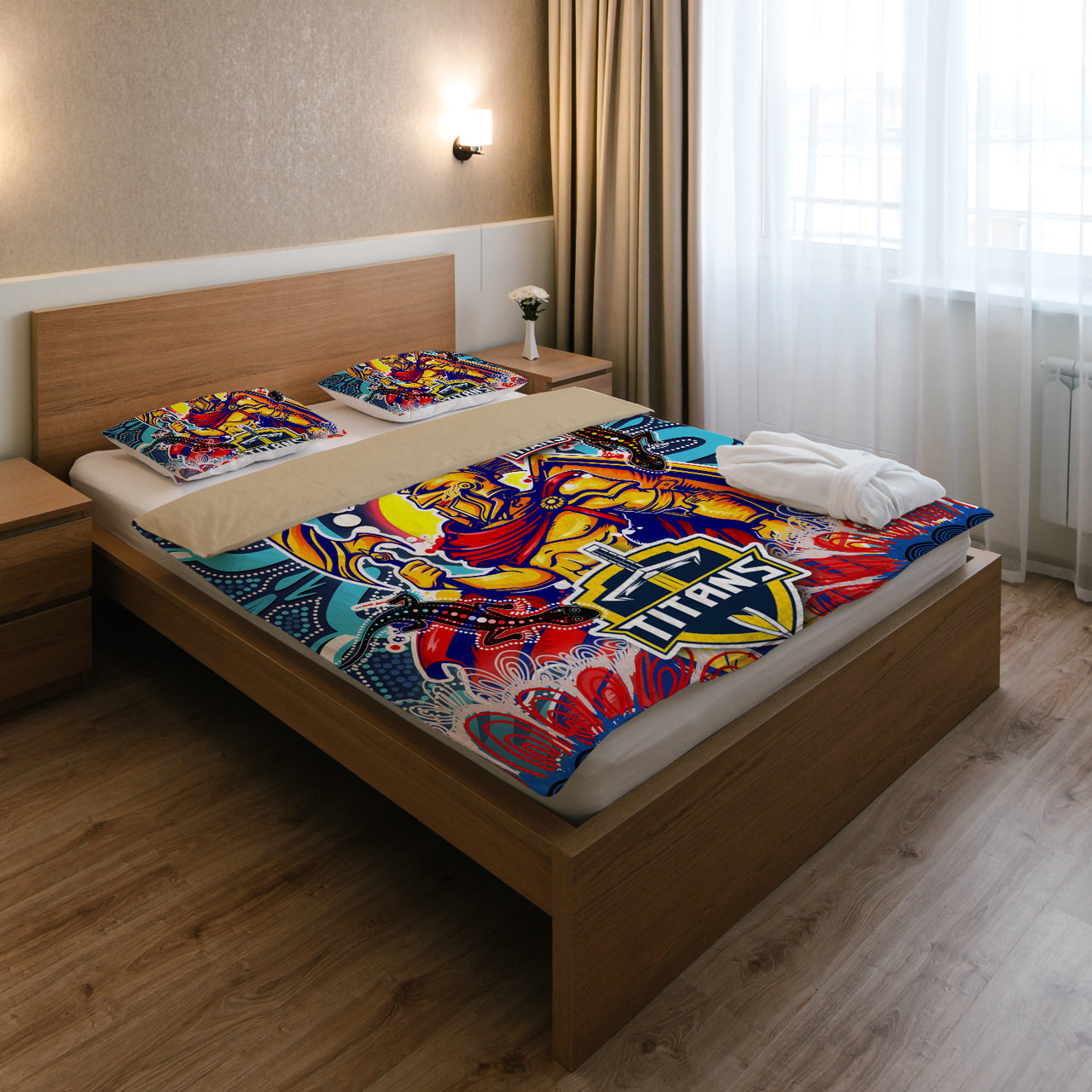 Titans Aboriginal Custom Rugby Bedding Set - The Indigenous Titans Warriors With Aboriginal Lizard And Sun RLT13 - Vibe Hoodie Shop