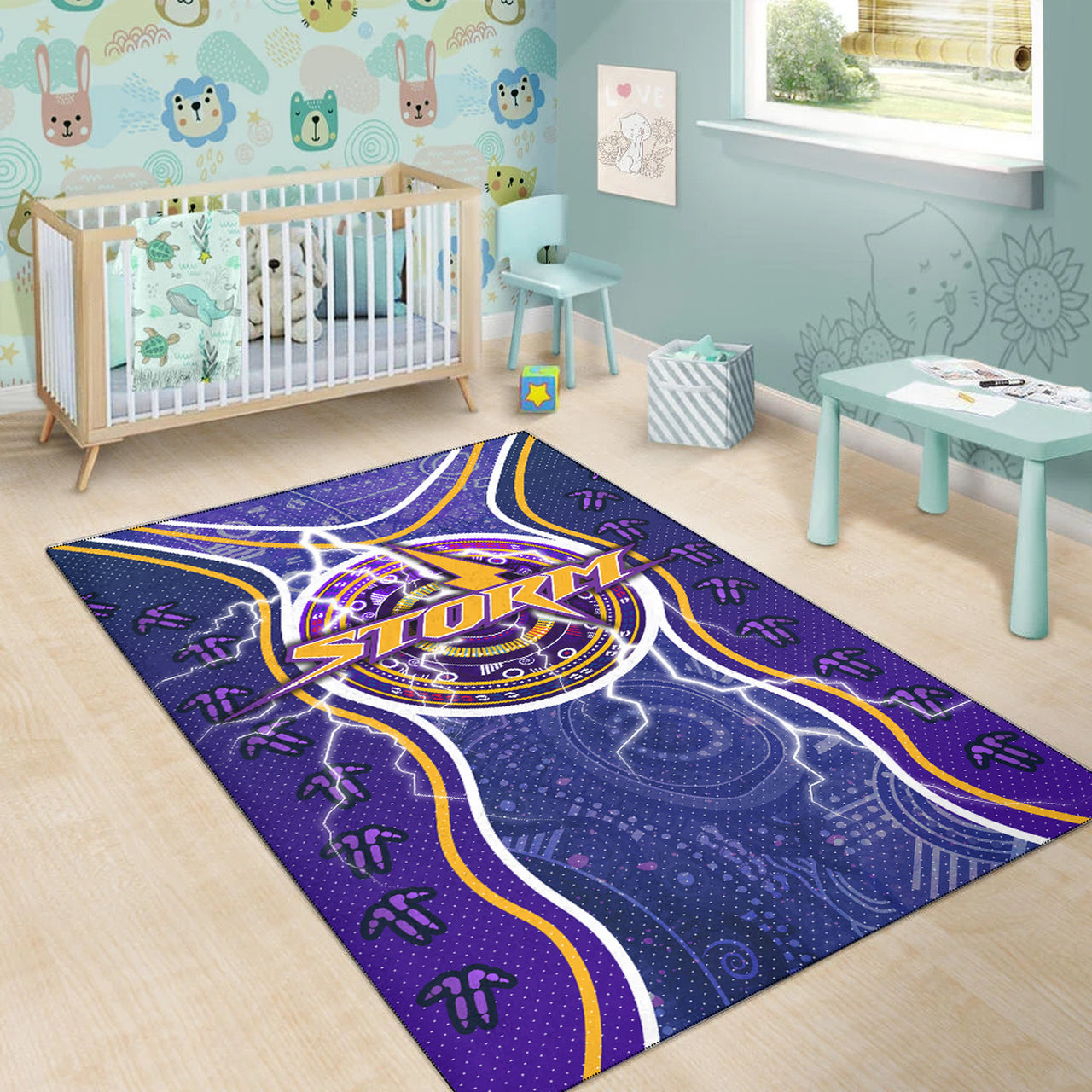 Storm Rugby Area Rug - Indigenous Storm Area Rug RLT13 - Vibe Hoodie Shop