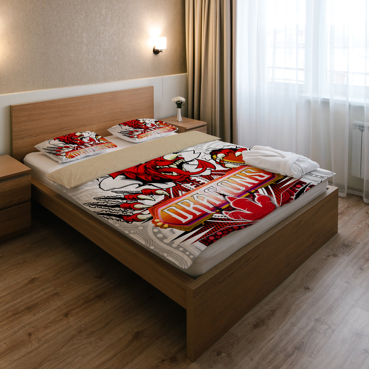 St. George Aboriginal Rugby Bedding Set - Custom Indigenous Super Dragons Scratch Style RLT13 - Vibe Hoodie Shop