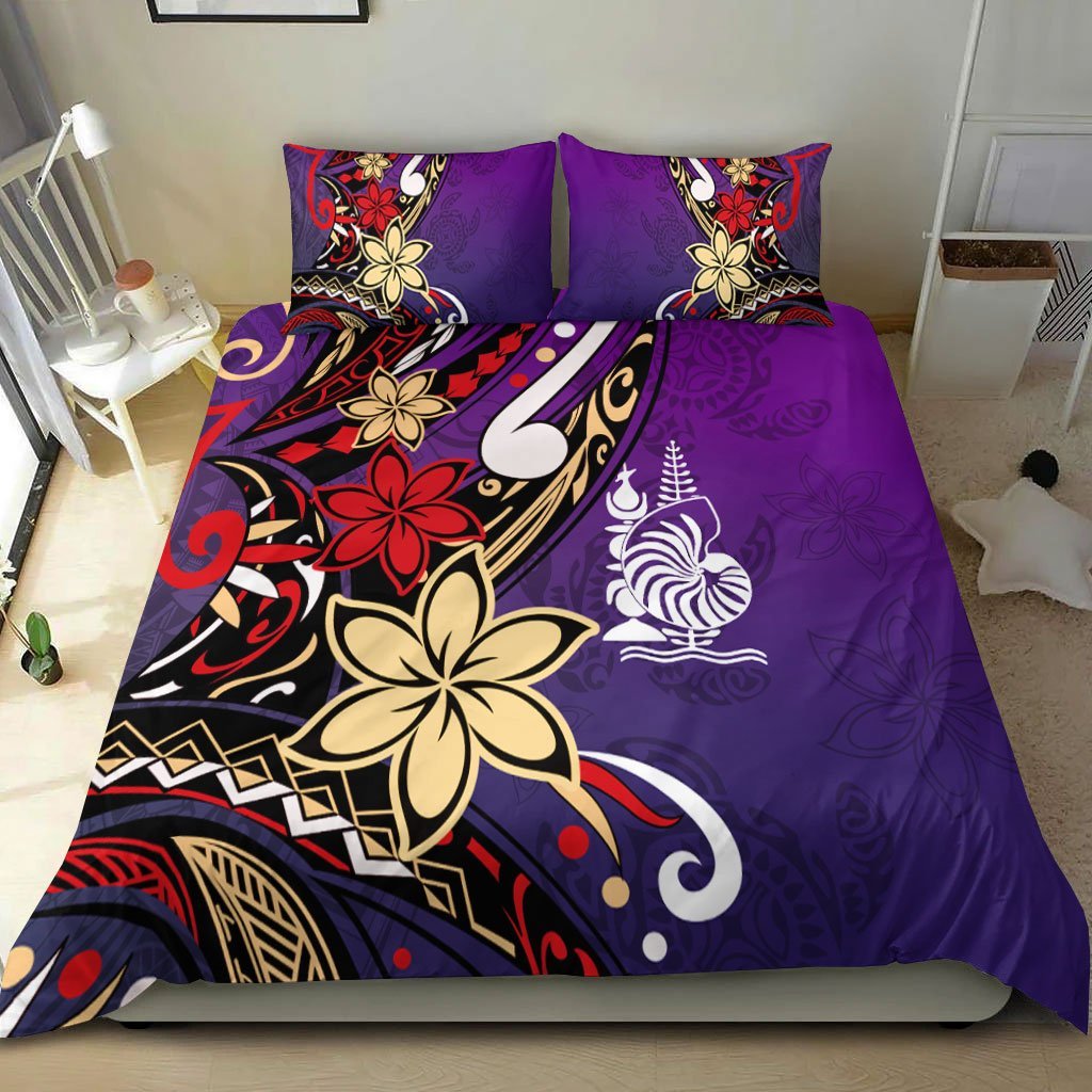 New Caledonia Bedding Set - Tribal Flower With Special Turtles Purple Color - Vibe Hoodie Shop