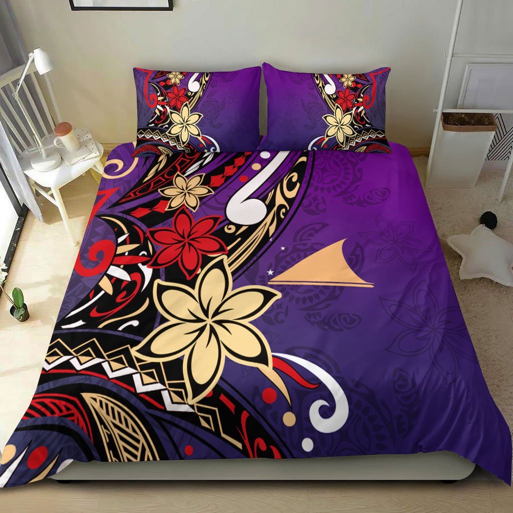 Tokelau Polynesian Bedding Set - Tribal Flower With Special Turtles Purple Color - Vibe Hoodie Shop