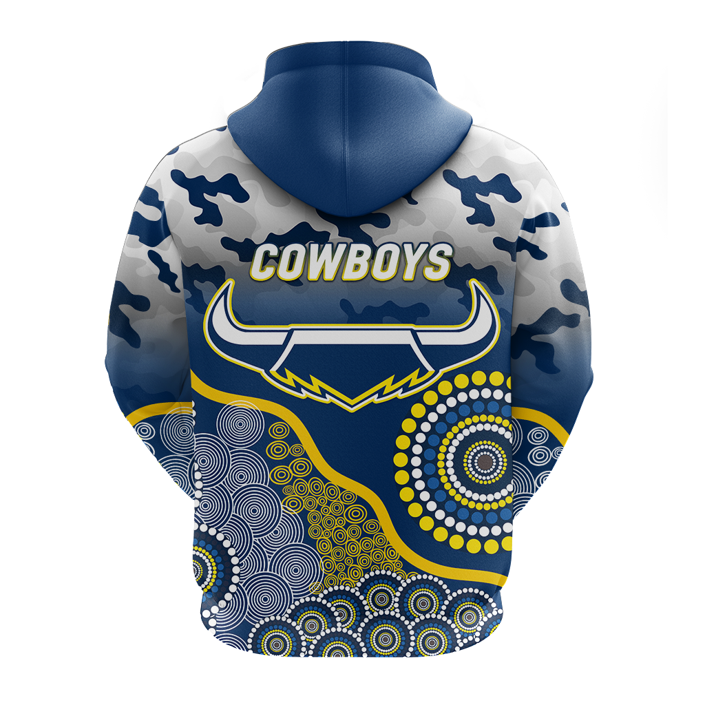 Cowboys Rugby ANZAC Day Camouflage Indigenous Art Hoodie - LT12 - Vibe Hoodie Shop