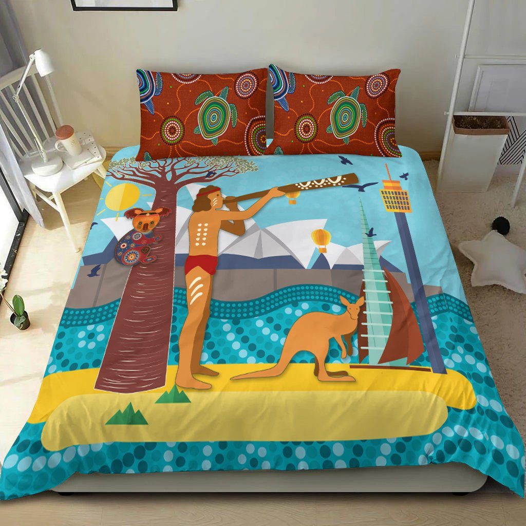 Aboriginal Bedding Set - Sydney Opera House with Traditional Aboriginal Style - Vibe Hoodie Shop