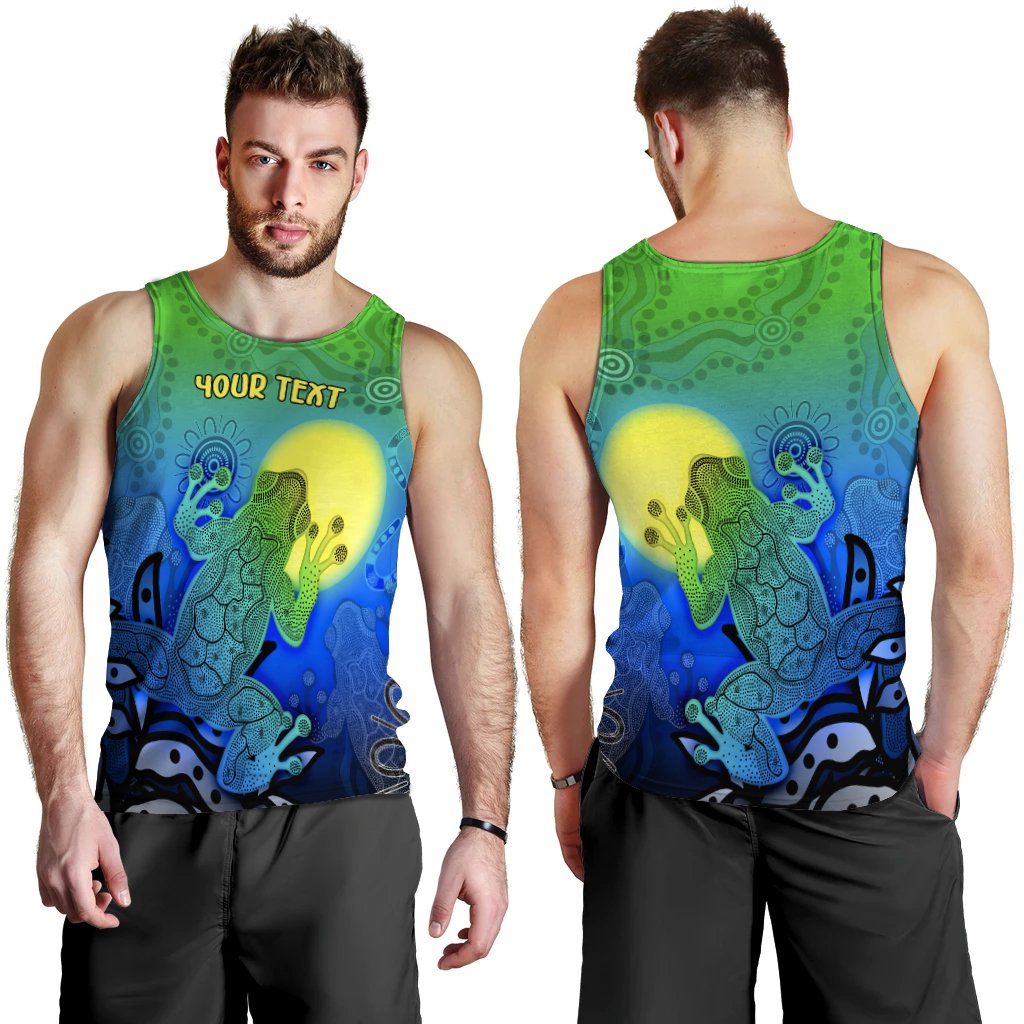 Custom Aboriginal Men's Tank Top - Indigenous Frog (Blue) - Vibe Hoodie Shop