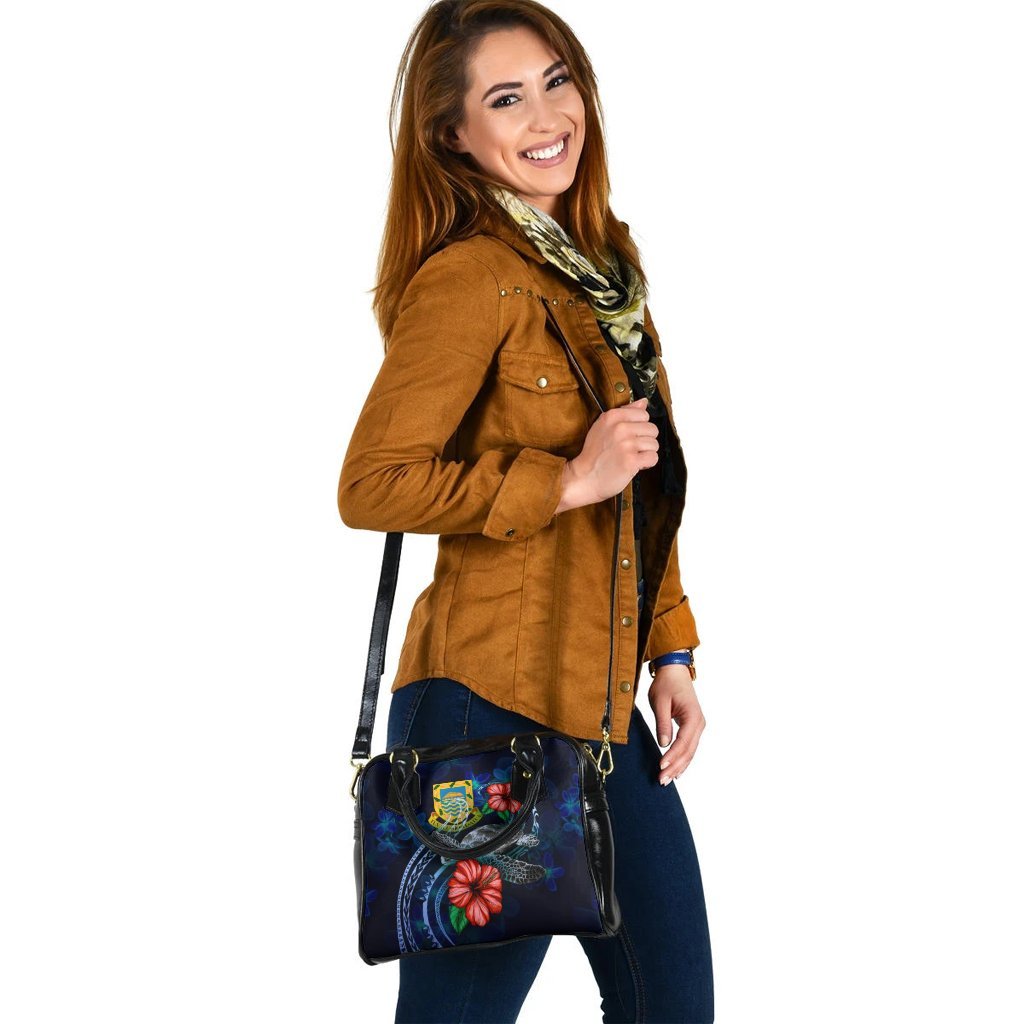 Tuvalu Polynesian Shoulder Hand Bag - Blue Turtle Hibiscus - Vibe Hoodie Shop
