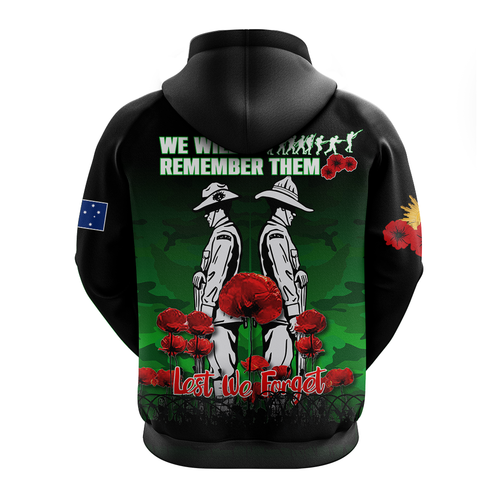 Australia ANZAC 2022 Hoodie Camouflage With Poppy Green - LT12 - Vibe Hoodie Shop