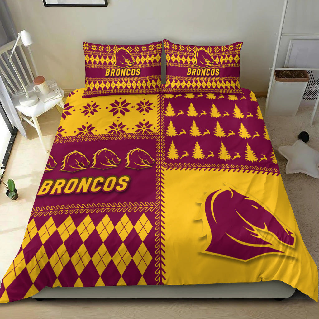 Brisbane Broncos Rugby Christmas 2022 Style Bedding Set - - Vibe Hoodie Shop