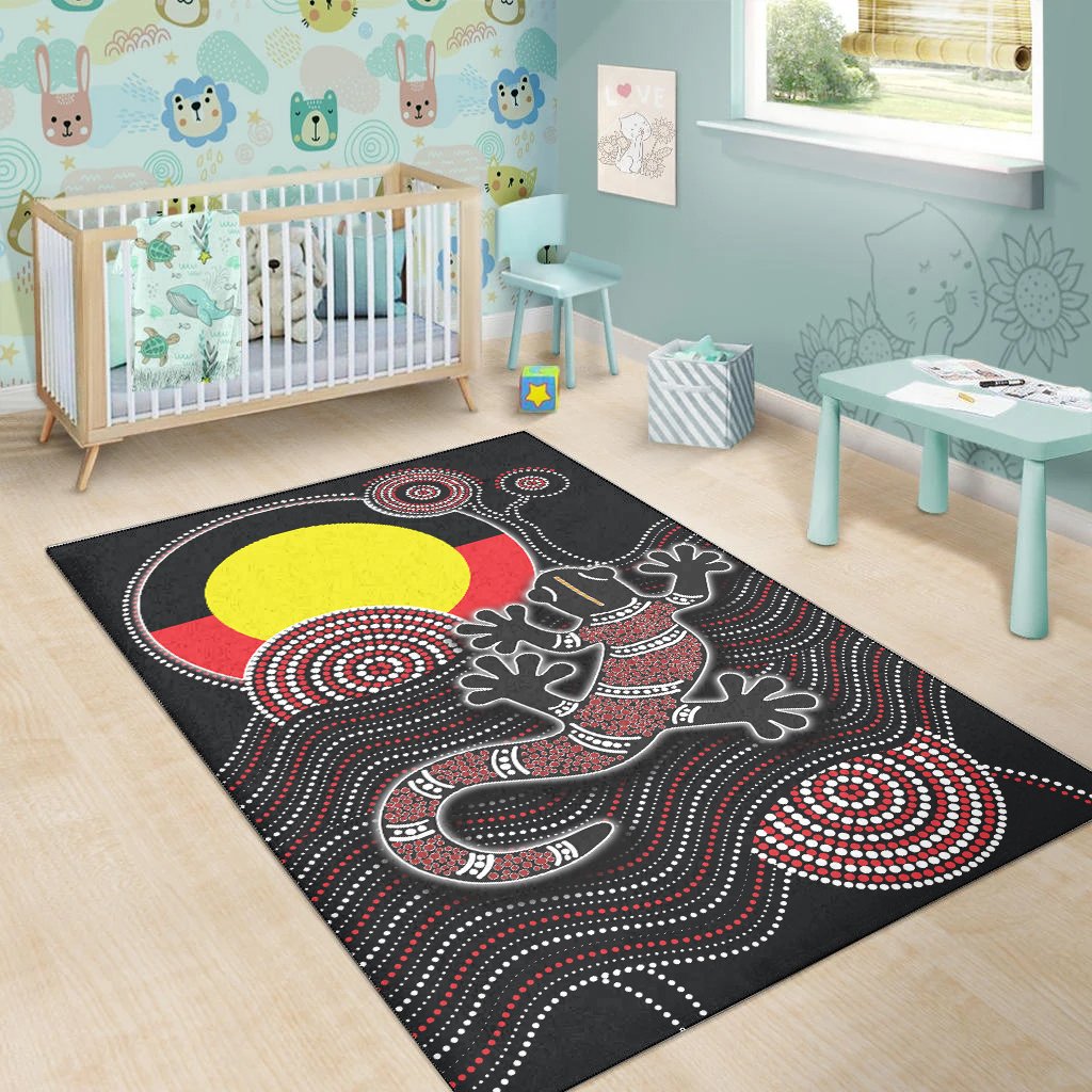 Aboriginal Area Rug - Aboriginal Gecko with Sun - Vibe Hoodie Shop