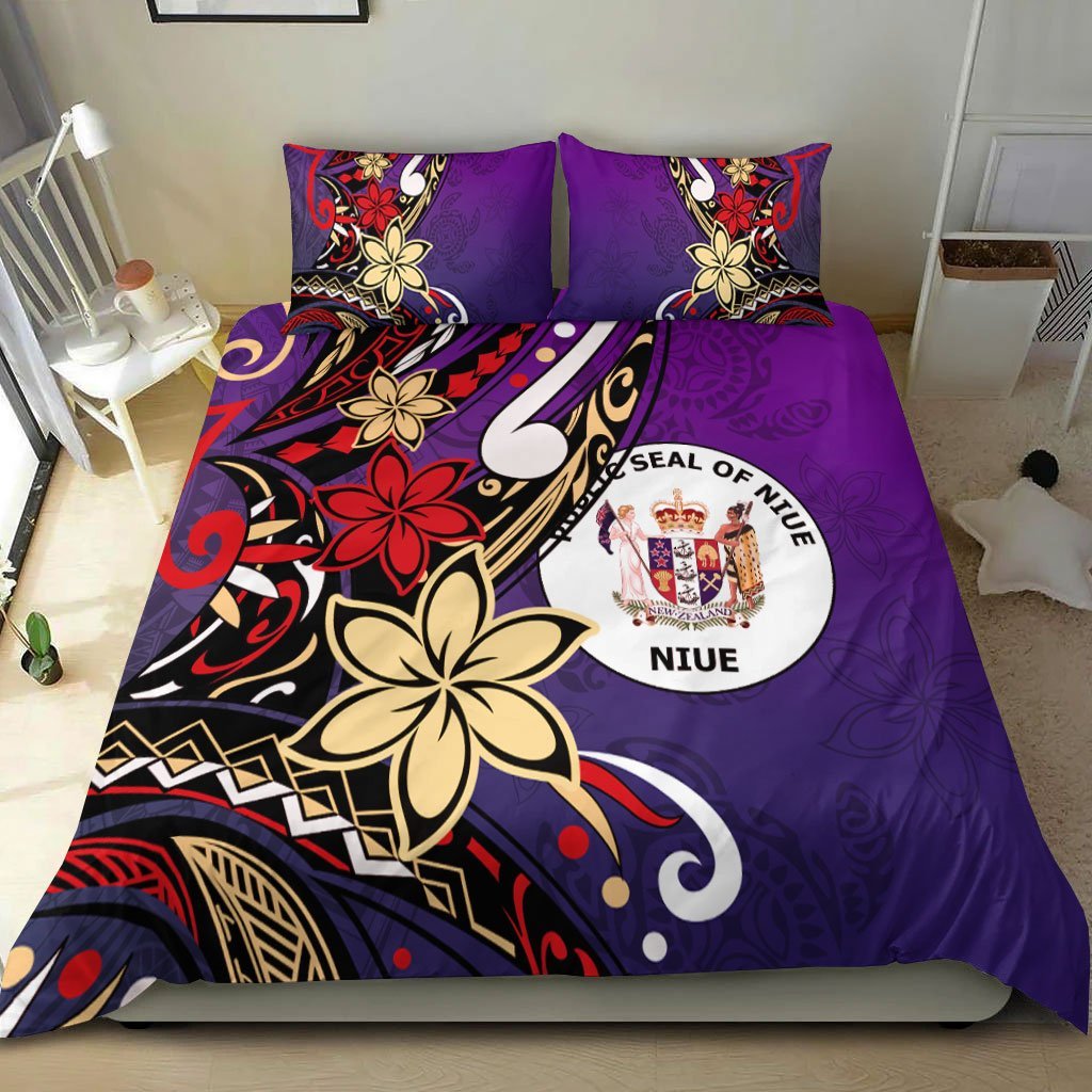 Niue Bedding Set - Tribal Flower With Special Turtles Purple Color - Vibe Hoodie Shop