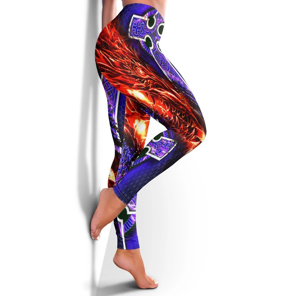 Celtic Dragon Leggings - Fire Dragon And Water Cross Style - Vibe Hoodie Shop