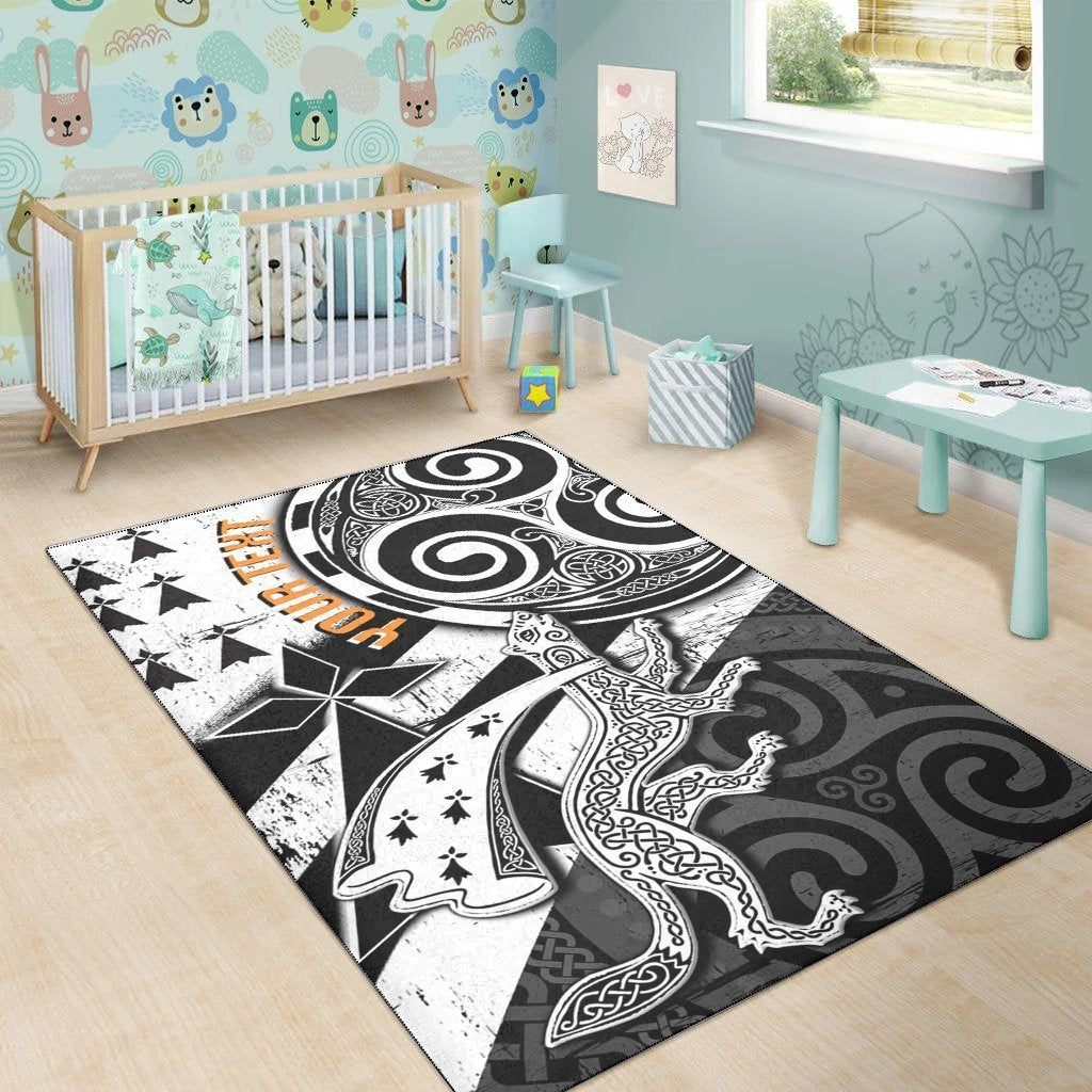 Custom Text Bretagne Personalised Area Rug - Brittany Ermine With Celtic Triskelion - Vibe Hoodie Shop