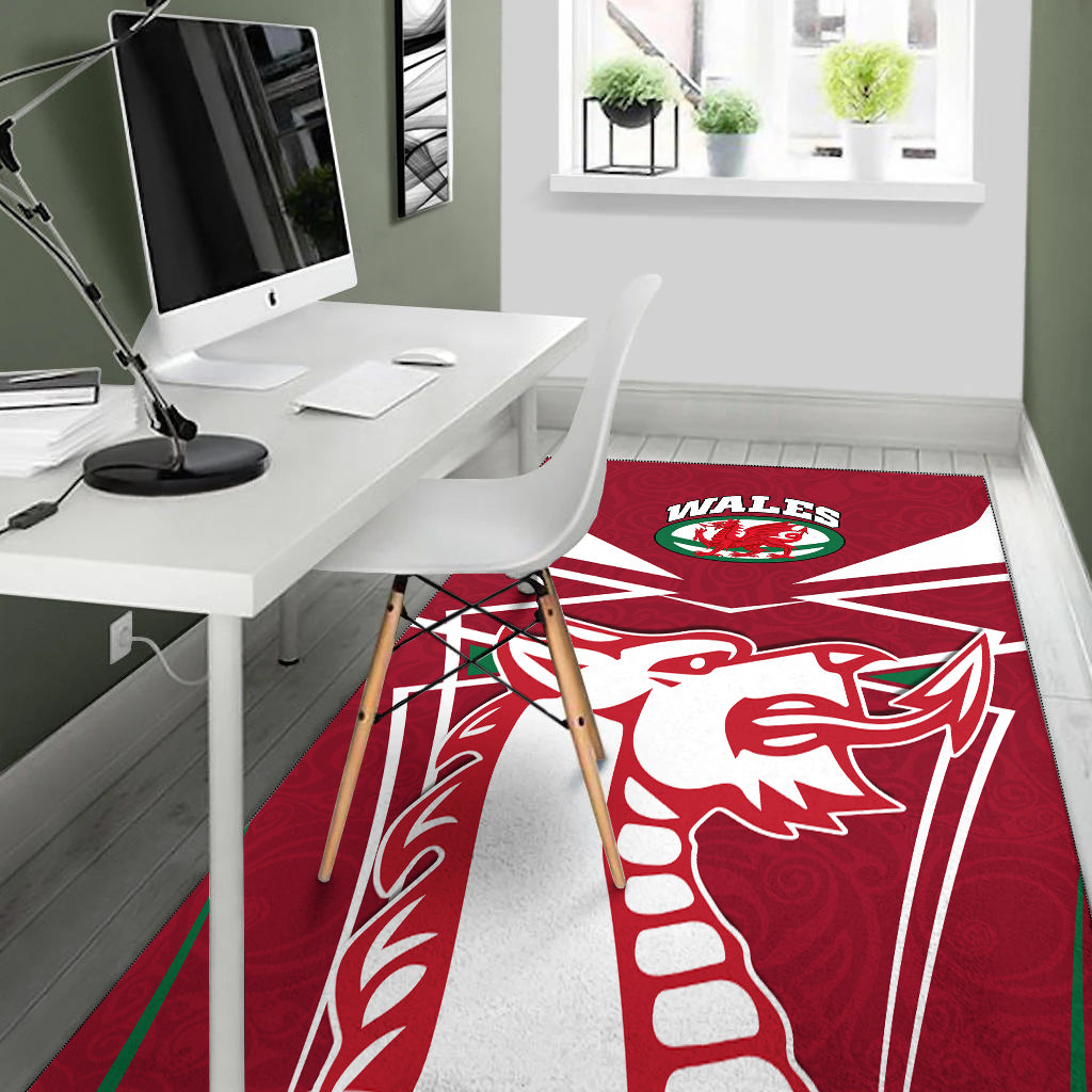 Wales Rugby Area Rug - Celtic Welsh Dragon With Triskelion - - Vibe Hoodie Shop