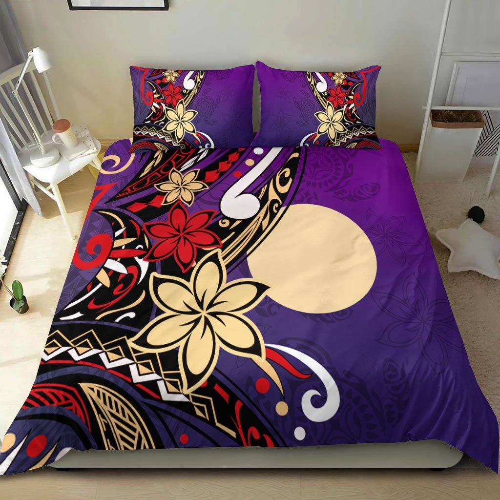 Palau Polynesian Bedding Set - Tribal Flower With Special Turtles Purple Color - Vibe Hoodie Shop