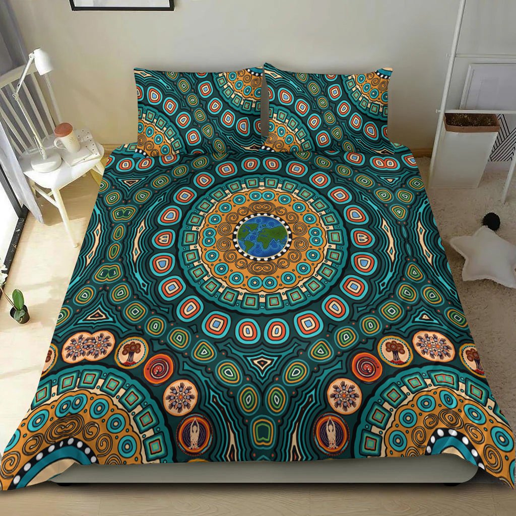 Bedding Set - Aboriginal Green Dot Painting With Earth - Vibe Hoodie Shop