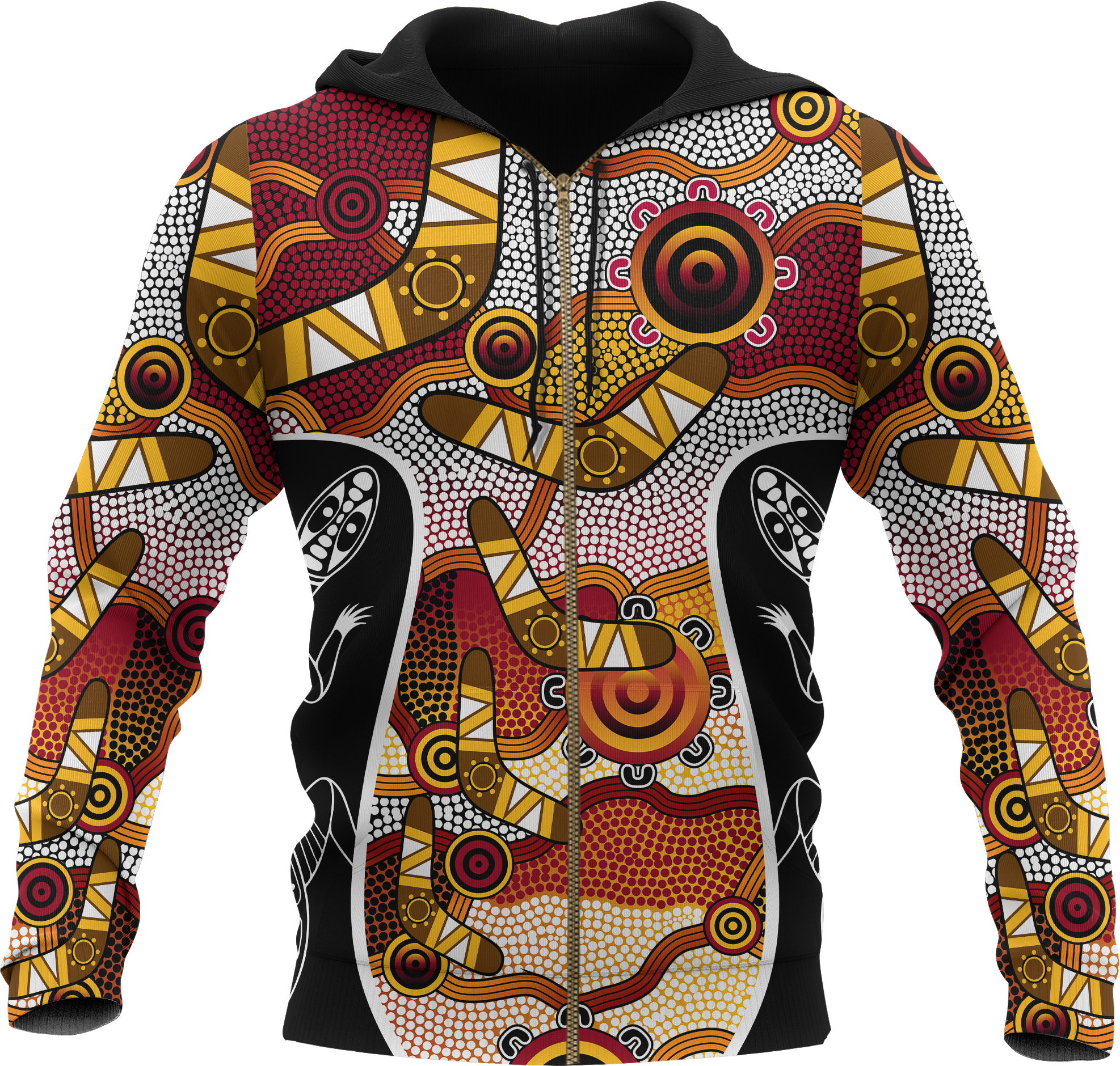 Aboriginal Zip Up Hoodie, Boomerang Patterns Circle Dot Painting - Vibe Hoodie Shop