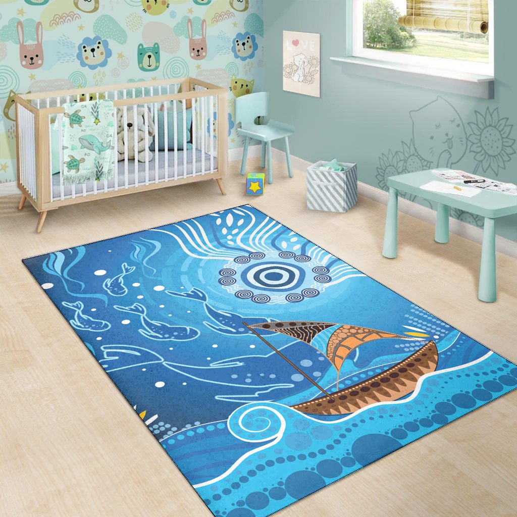 Area Rug - Aboriginal View Sea With Fish And Boat - Vibe Hoodie Shop