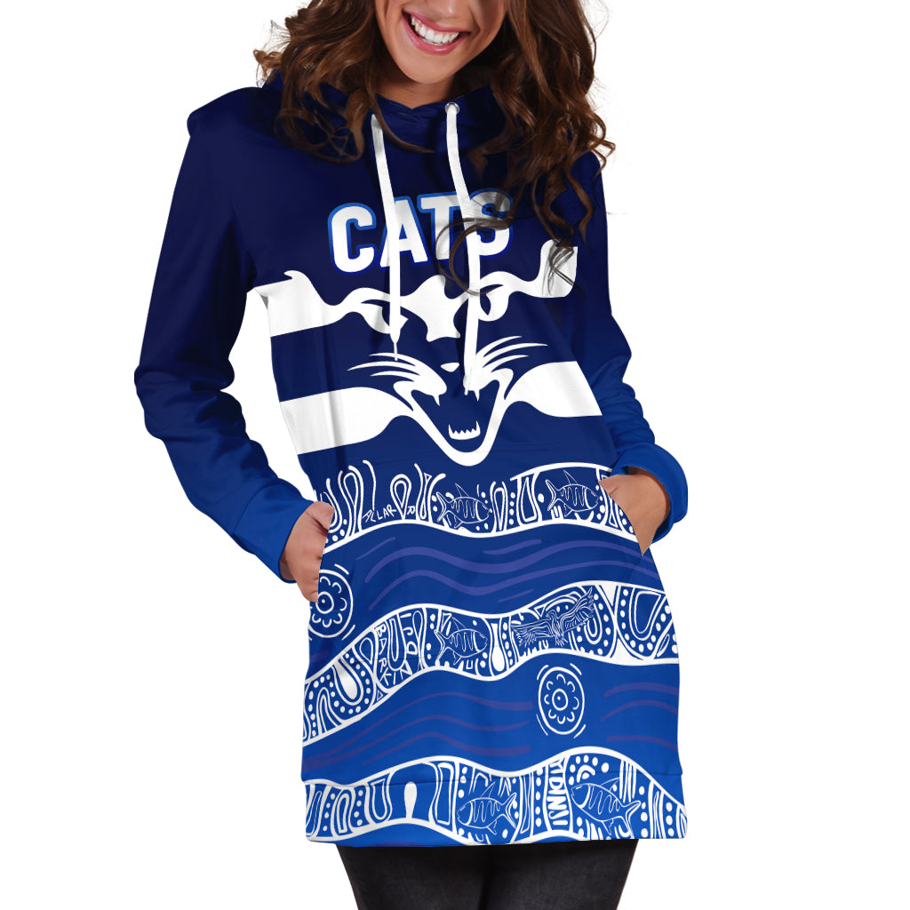 Cats Aboriginal Art Football Geelong Hoodie Dress - - Vibe Hoodie Shop