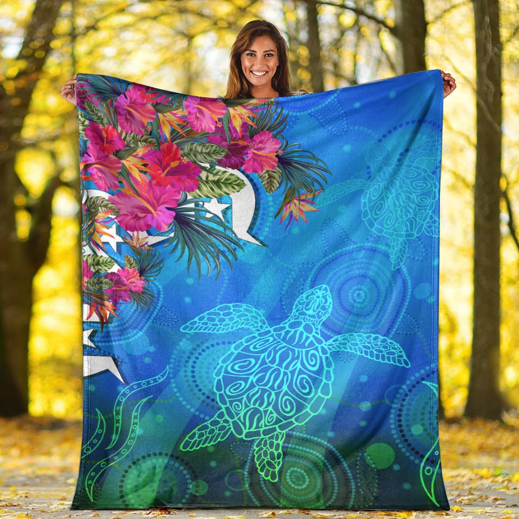 Premium Blanket - Torres Strait Blue Sea With Hibiscus - Vibe Hoodie Shop