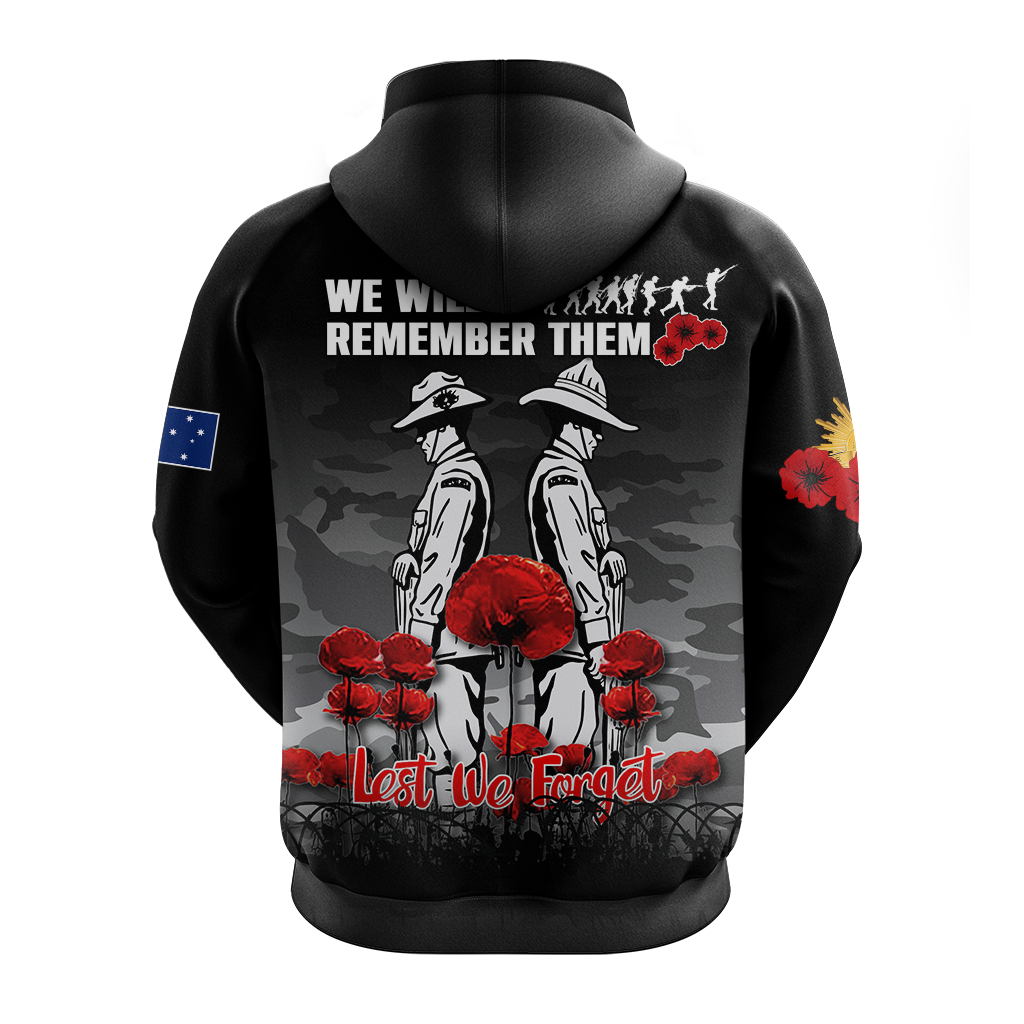 Australia ANZAC 2022 Hoodie Camouflage With Poppy Black - LT12 - Vibe Hoodie Shop