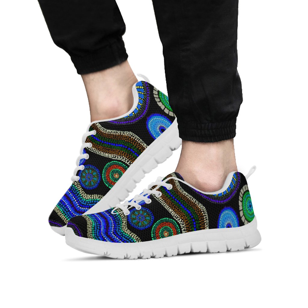 Sneakers - Aboriginal Dot Unique Style Blue - Vibe Hoodie Shop