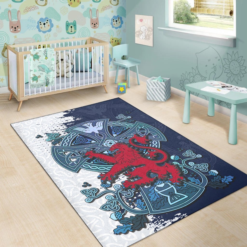 Scotland Celtic Area Rug - Lion Rampant With Celtic Cross - Vibe Hoodie Shop