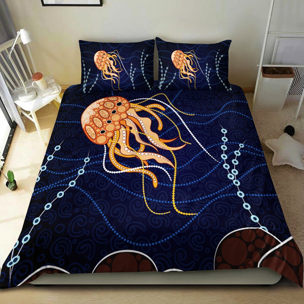 Aboriginal Bedding Set - Aboriginal Depicting Jellyfish - Vibe Hoodie Shop