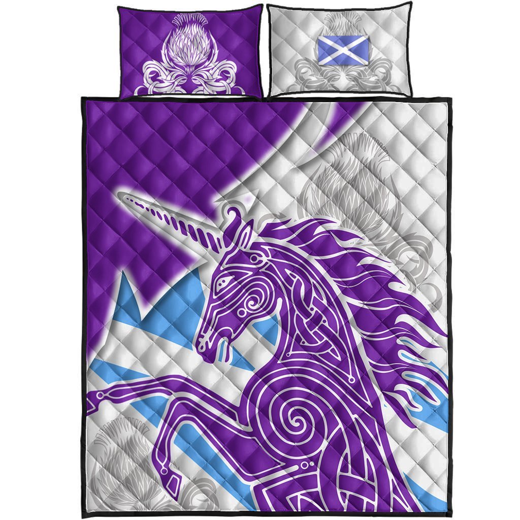 Celtic Scotland Quilt Bed Set - Scotland Unicorn and Thistle Pattern - Vibe Hoodie Shop