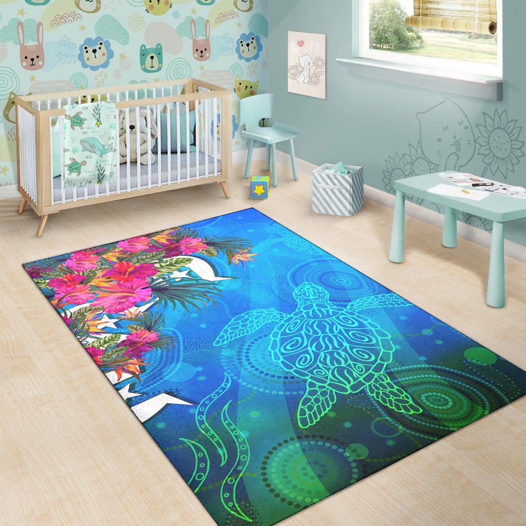 Area Rug - Torres Strait Blue Sea With Hibiscus - Vibe Hoodie Shop