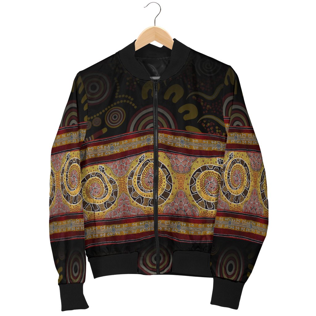 Aboriginal Men Bomber Jacket - Snake Dot Panting Art - Vibe Hoodie Shop