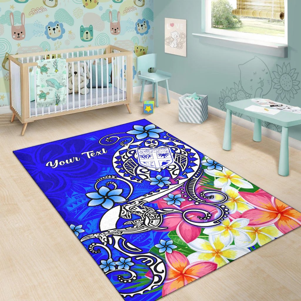 Fiji Custom Personalised Area Rug - Turtle Plumeria (Blue) - Vibe Hoodie Shop