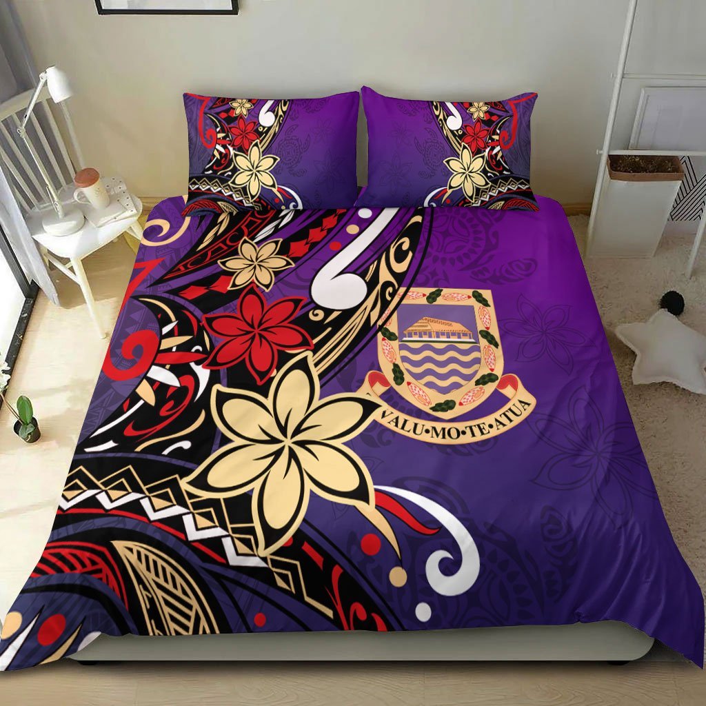 Tuvalu Polynesian Bedding Set - Tribal Flower With Special Turtles Purple Color - Vibe Hoodie Shop