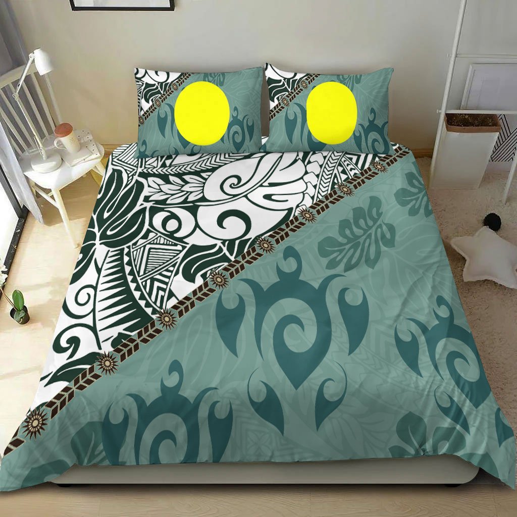 Palau Polynesian Bedding Set - Leaves And Turtles - Vibe Hoodie Shop