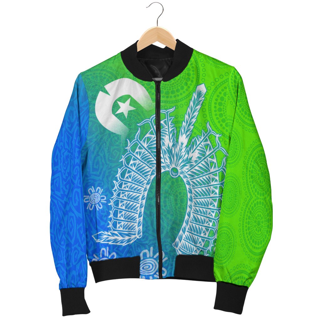 Torres Strait Islanders Men's Bomber Jacket - Dhari Mask Ocean Style - Vibe Hoodie Shop