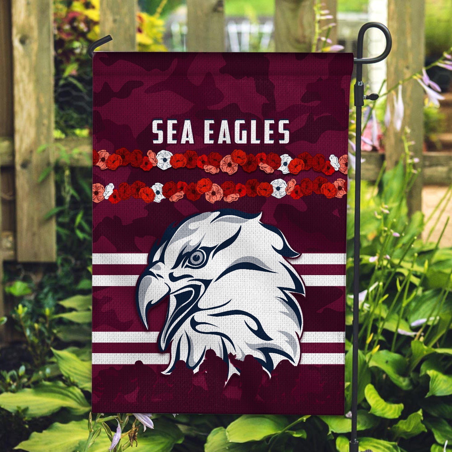 Sea Eagles ANZAC Day Flag Poppy Lest We Forget - Vibe Hoodie Shop