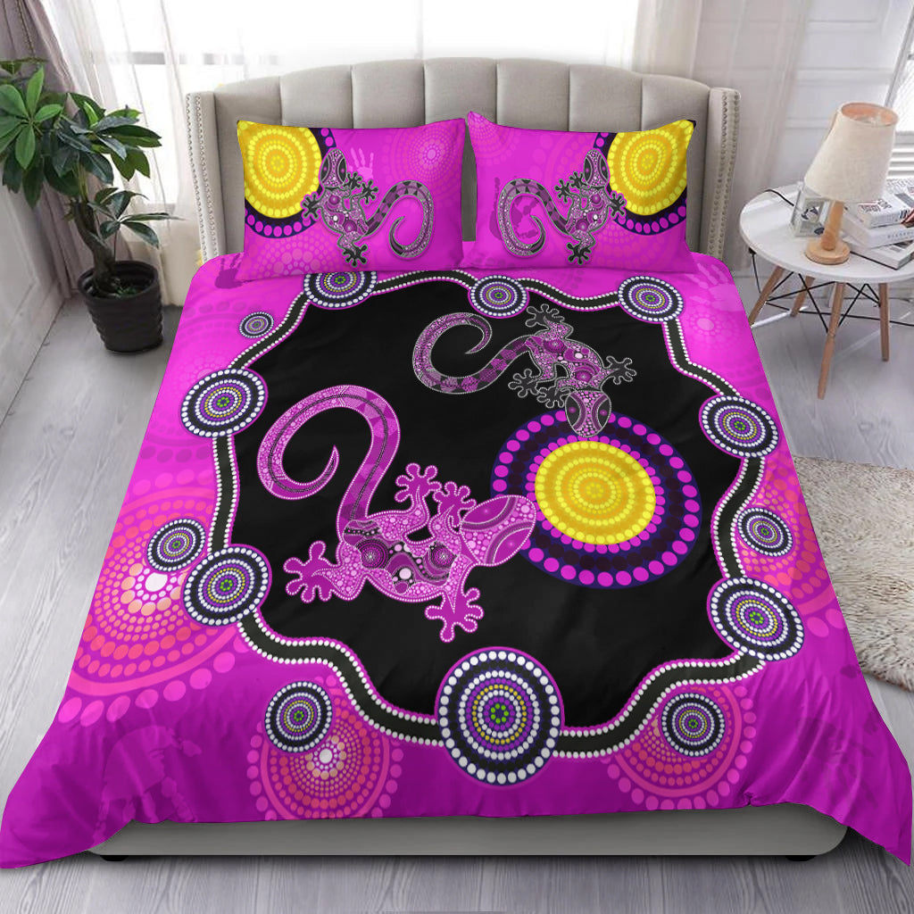 Aboriginal Lizard Bedding Set Attracted Australia Version Purple - Vibe Hoodie Shop