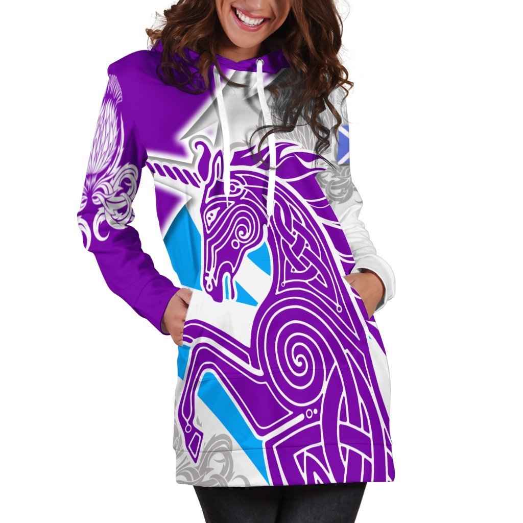 Celtic Scotland Hoodie Dress - Scotland Unicorn and Thistle Pattern - Vibe Hoodie Shop