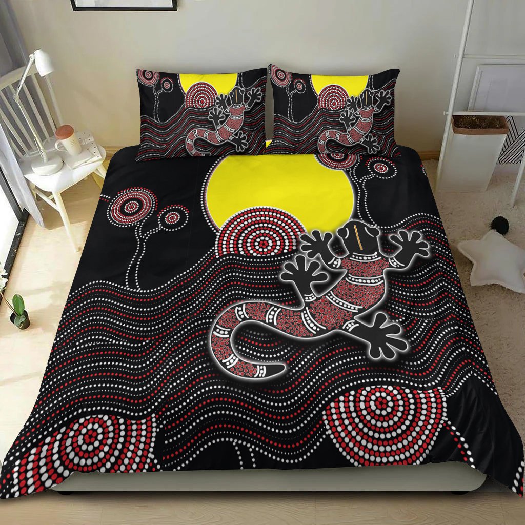 Aboriginal Bedding Set - Gecko with Aboriginal Sun - Vibe Hoodie Shop