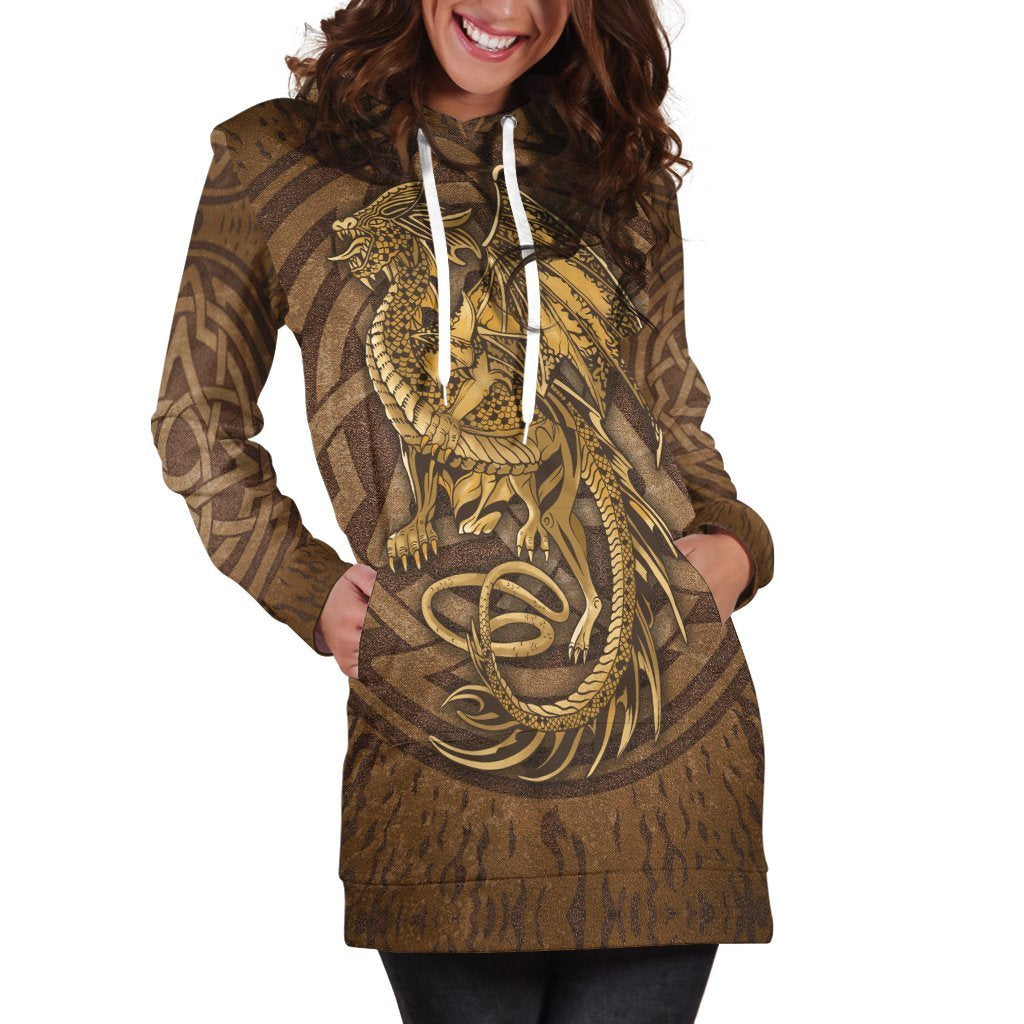 Celtic Vintage Dragon With Knot Hoodie Dress - Vibe Hoodie Shop