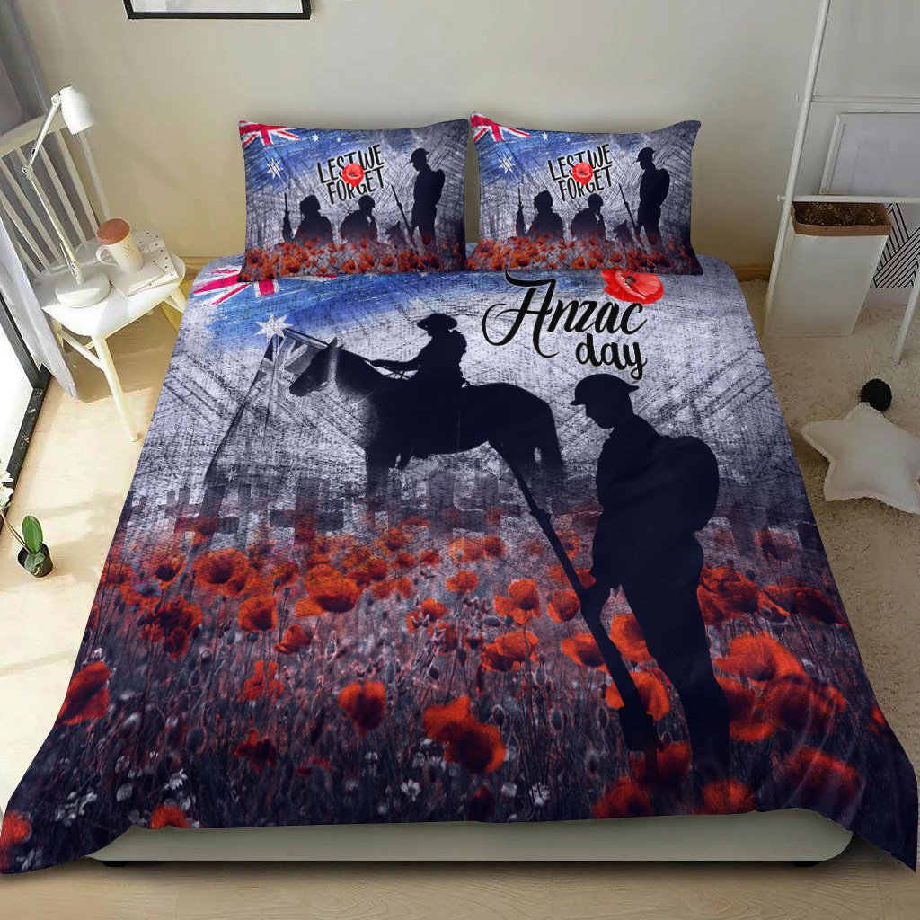 ANZAC Day Bedding Set - Lest We Forget Vintage Poppies - Vibe Hoodie Shop