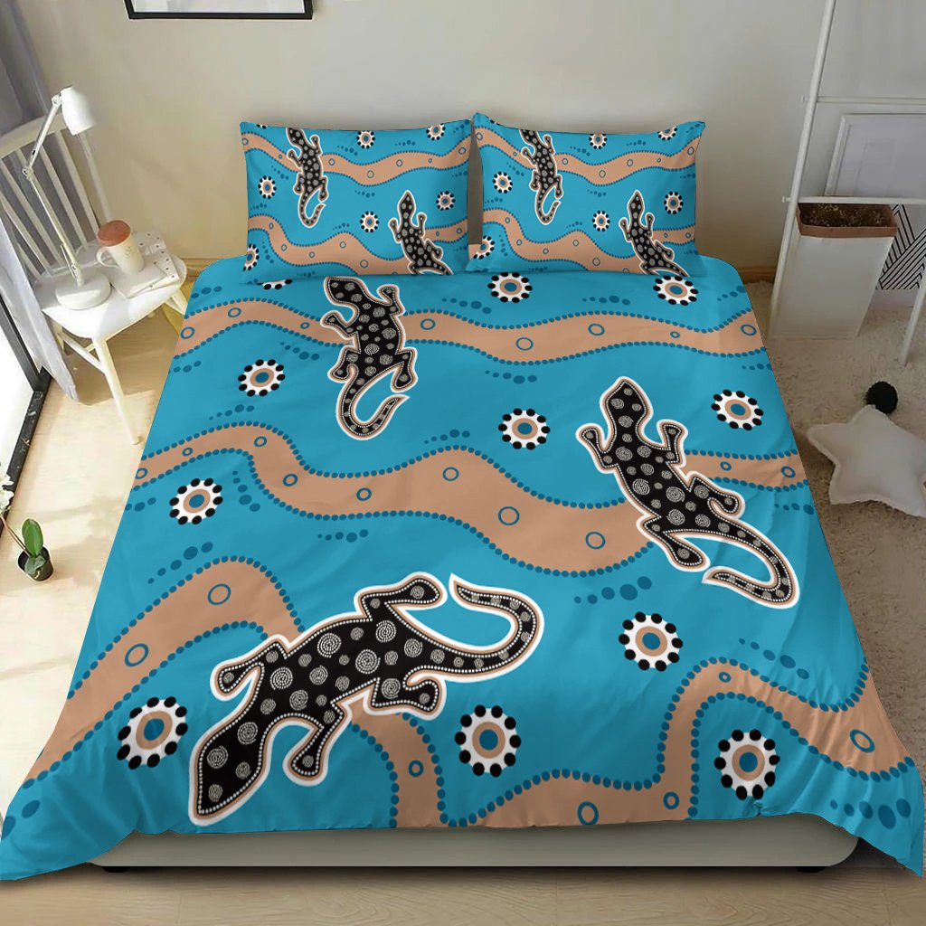 Aboriginal Bedding Set - Aboriginal Lizard in Blue Style - Vibe Hoodie Shop