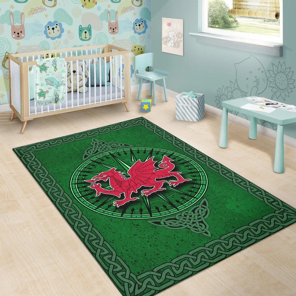 Wales Celtic Area Rug - Celtic Compass With Welsh Dragon - Vibe Hoodie Shop