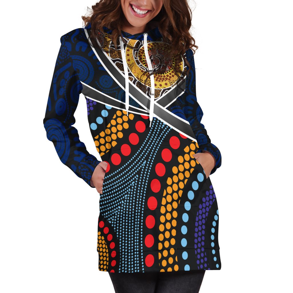 Australia Hoodie Dress - Aboriginal Dot Panting Art With Snake - Vibe Hoodie Shop