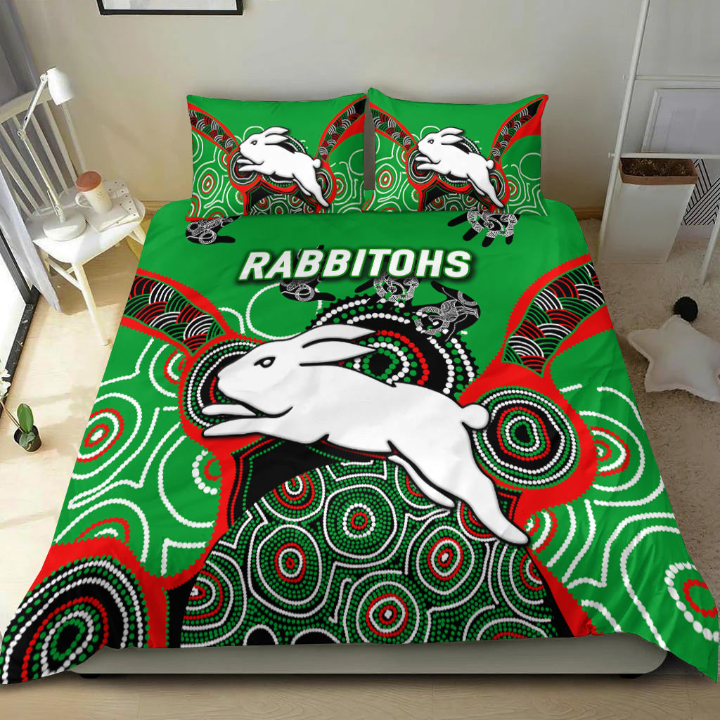 Rabbitohs Rugby Aboriginal Art Bedding Set - - Vibe Hoodie Shop