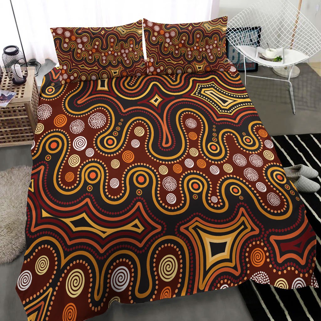 Aboriginal Bedding Set - Aboriginal Dot Painting Depicting Connection Concept - Vibe Hoodie Shop