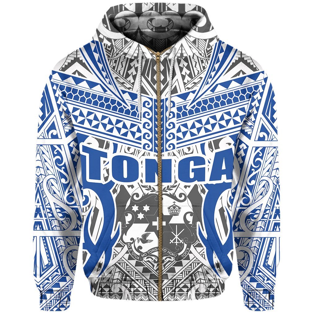 Tonga Hoodie - Kingdom Of Tonga Zip Hoodie White Blue - Vibe Hoodie Shop