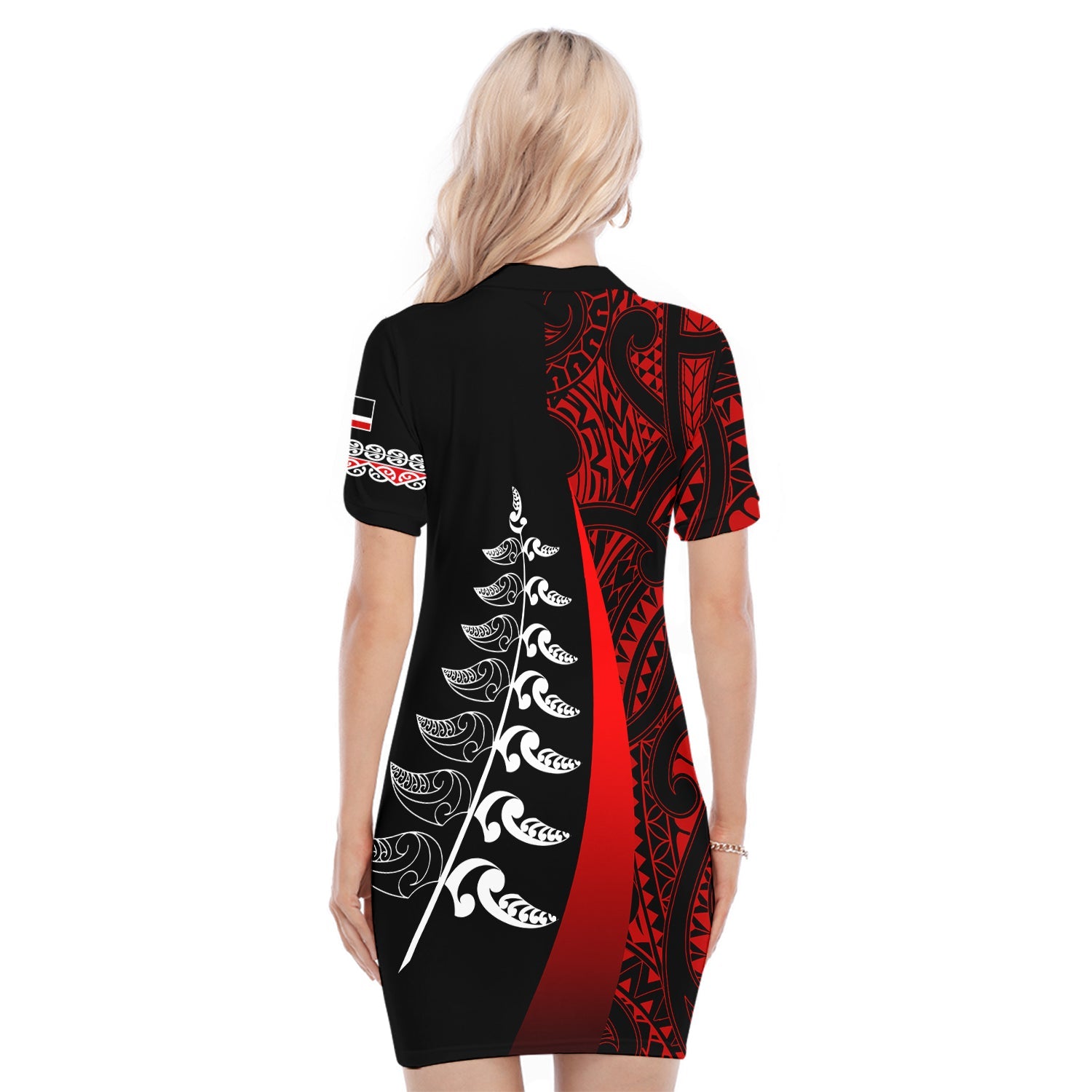 custom-personalised-waitangi-day-polo-dress-maori-mix-fern-style-red-lt13