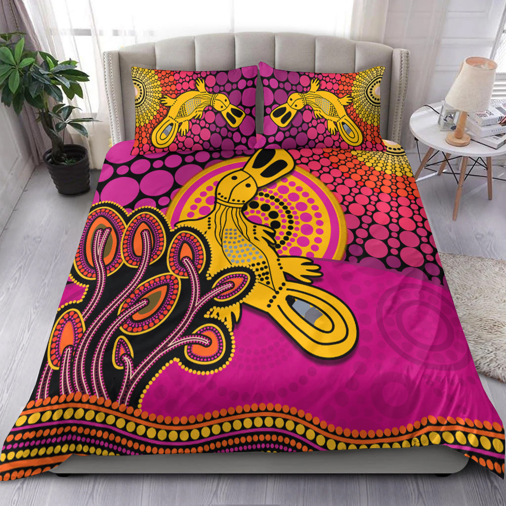 Aboriginal Platypus Bedding Set Tree On The Hill Sunshine Ver.02 - Vibe Hoodie Shop