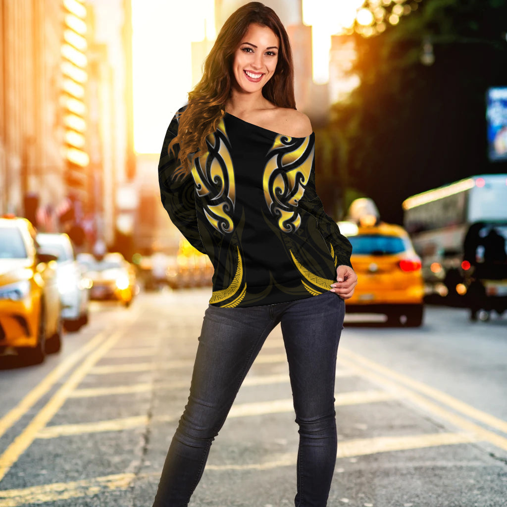 New Zealand Maori Off Shoulder Sweater Simple Love Gold - Vibe Hoodie Shop