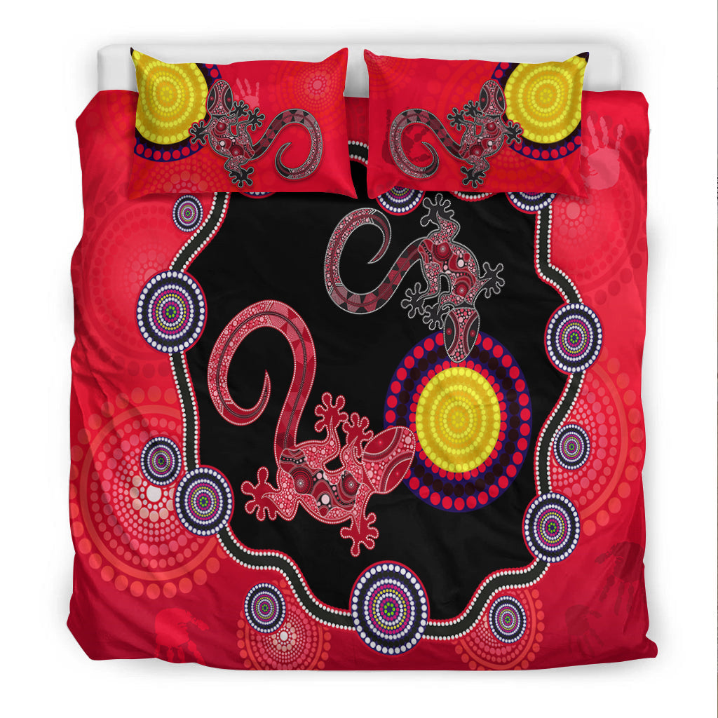 Aboriginal Lizard Bedding Set Attracted Australia Version Red - Vibe Hoodie Shop