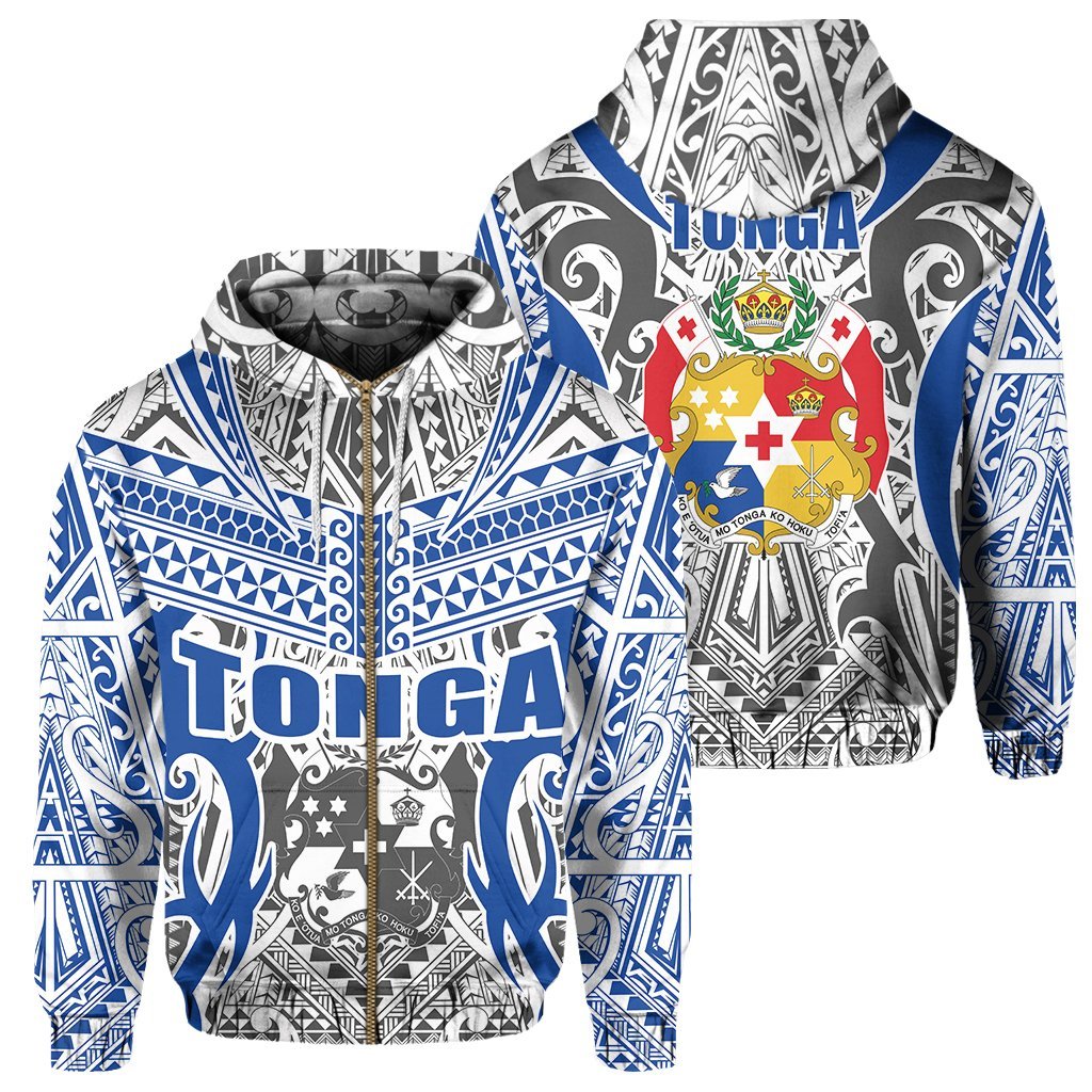 Tonga Hoodie - Kingdom Of Tonga Zip Hoodie White Blue - Vibe Hoodie Shop